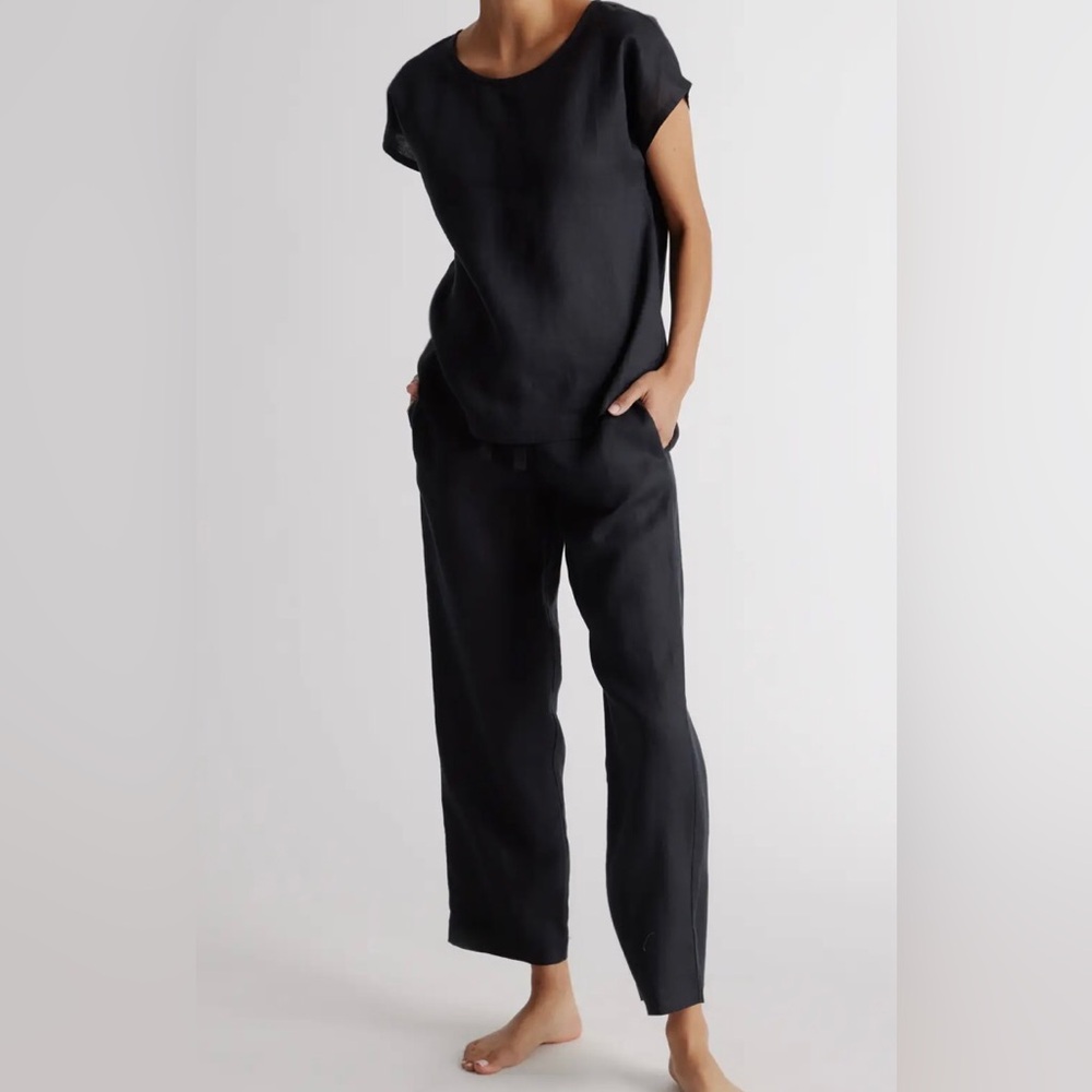 Quince 100% European Linen Set, Black, Size Small